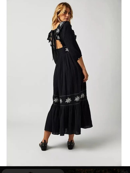 Free People Dresses & Skirts - Free People Lovers Lane Size M Maxi Dress  Black Embroidered Tiered